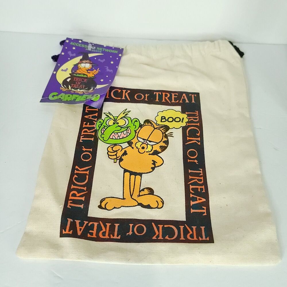 1978 Garfield Halloween Canvas Drawstring Bag Trick Or Treat Costume Spooky Boo